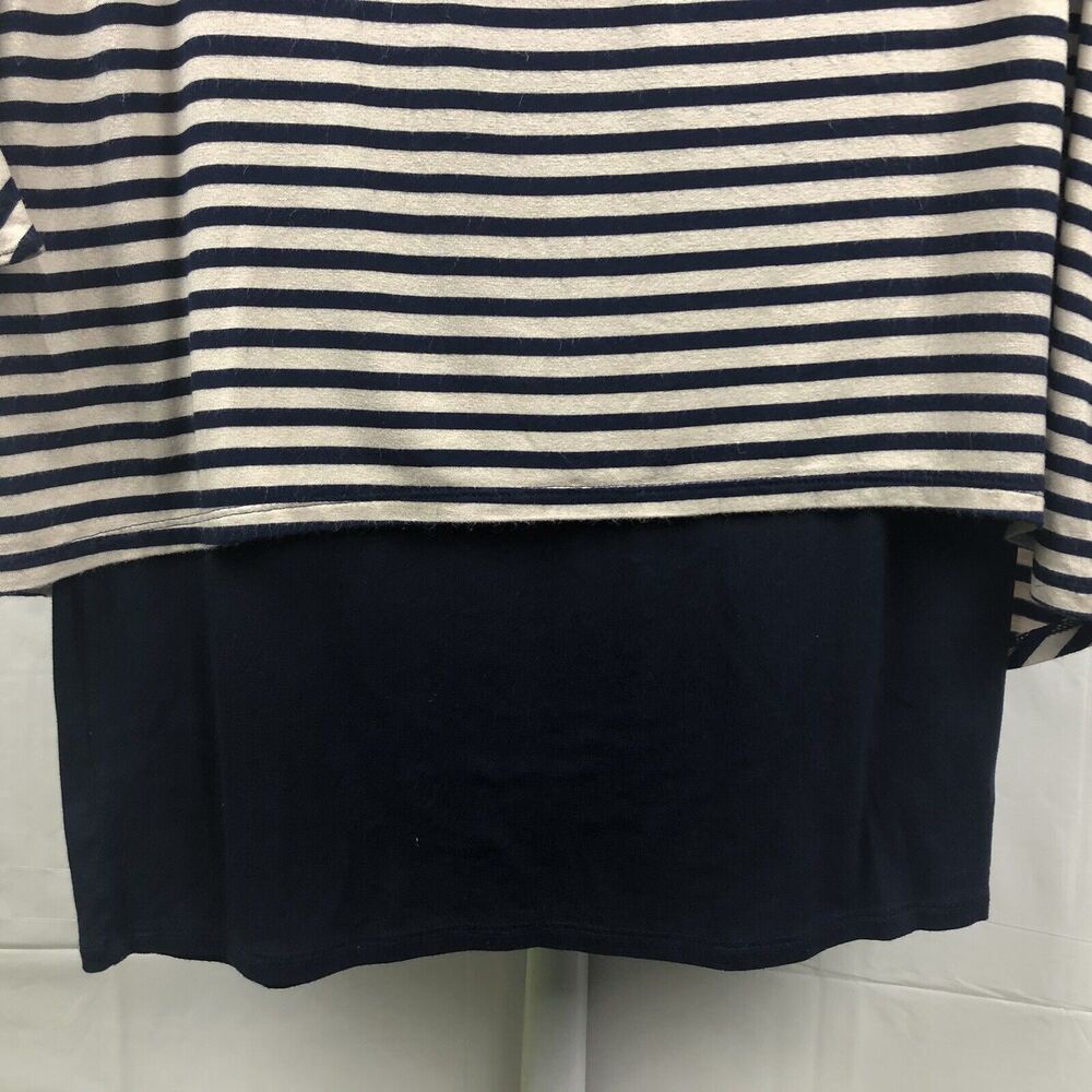White House Black Market Top Women XS Blue Beige Stripe Layered Tunic Stretch - Picture 8 of 12
